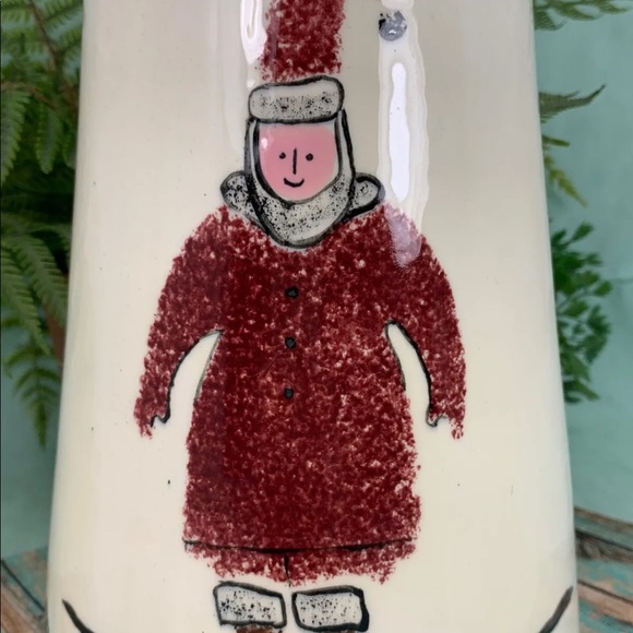 ⭐️Flat Earth Pottery Santa Pitcher Sponge Red Bkue Green 1994 - Picture 10 of 10